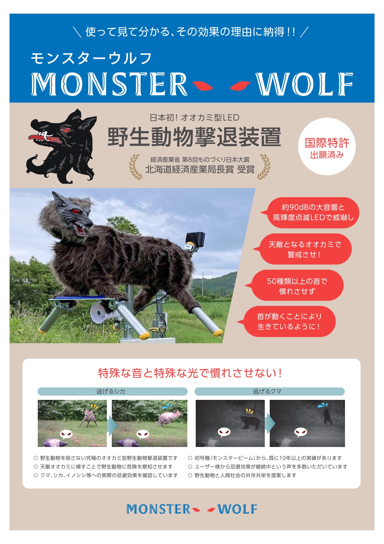 モンスターウルフ　撃退機　クマ・シカ・イノシシ・熊・鹿・猪・け もの・鳥・狼